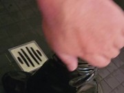 Slave workship oiled boots in shower