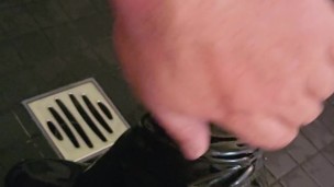 Slave workship oiled boots in shower