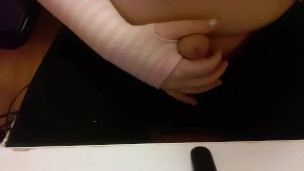 CHUBBY T-GIRL TOUCHES GIRLCOCK SENSUALLY AND SLOWLY