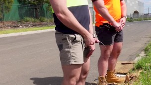 Two Tradies Taking a Slash