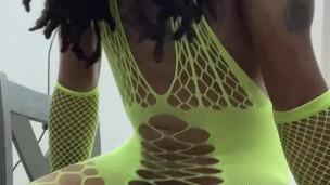 TGirl PreCum Hands Free From Anal Riding Huge Dildo