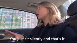 Girl is ready for everything! Masturbates pussy in taxi while driver doesn't see