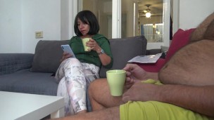 horny stepson pulls out his cock in front of his stepmom