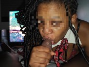 hot ebony school stepsister give me hard blowjob and eat my cum for halloween 16/16