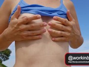 Flash Tits Walking Topless and Showering on Beach 5/16