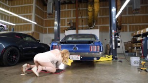 ASMR Bumper Shine: Busty Blonde in Mini Dress Polishes