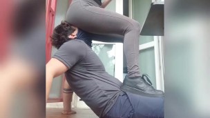 Facesitting in the balcony (Public Humiliation)