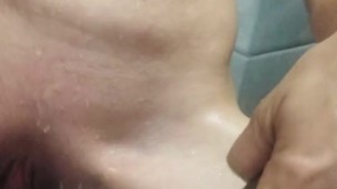 Beautiful strong orgasm with water jet masturbation