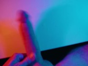 Stroking my Big White Cock under colored lighting 😈
