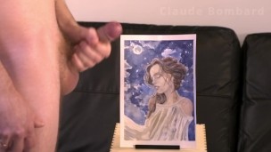 Claude Bombard defaces artwork of woman by cumming on her face [failed edging, cum, art facial]