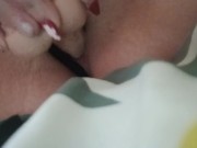 Extremely Horny slut wife stuffing her pussy hole with big white dildo makes me so wet 9/16