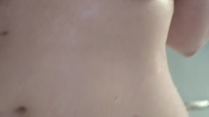 Thicc Pale Girl Plays With Her Tight Shaved Pussy and Big Tits in the Shower