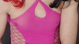Horny sissy slut in a pink dress