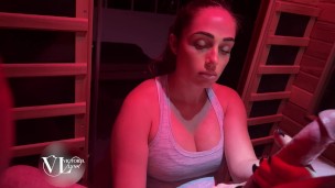 Edging my work out partner with a sensual handjob in the sauna