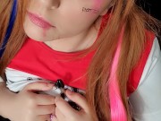 Harley Quinn cosplay gagged drooling saliva nipple clamps