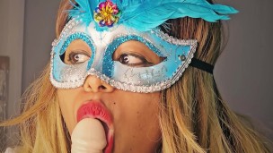Masked Milf Seduces You While Sucking Dildo Suggestively