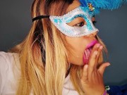 Slutty milf sucks her fingers suggestively while watching a fan masturbate his penis for her