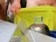 after shower putting towel on