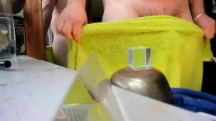 after shower putting towel on