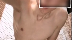 Skinny naked guy jerking off his dick