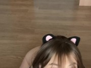 Beautiful bitch is on her knees and showing her breasts💕