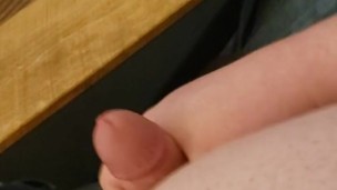 Chubby enby can't stop busting a nut after work