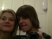 Naughty blonde flashes her ass in public while her boyfriend films