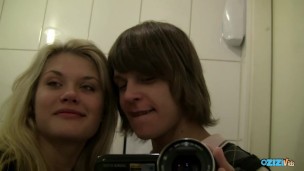 Naughty blonde flashes her ass in public while her boyfriend films