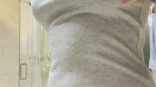 big fake tits in tight top hard nipple and boob play