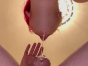 Salivating Close up sloppy wet blowjob with cum in Throat