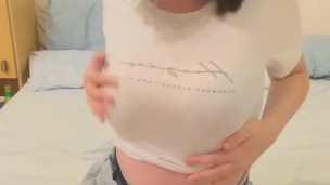 Pretty girl in short shorts is horny