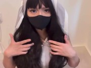 Petite school girl in costume masturbates tight pussy and cum