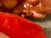 Red latex panties and a dildo 14/16