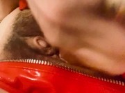 Red latex panties and a dildo 6/16