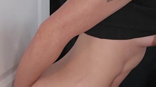 Trans bitch fucks herself on the door