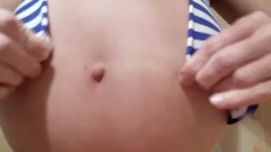 My clothes have become too small for my bloated drum🎈My navel is so big🏀More -- on my OF😈💥