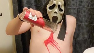 Halloween Ghostface pours hot red wax all over