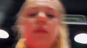 Squirting a lot and fingering pink pussy in public