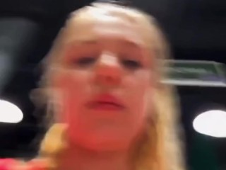 Squirting a lot and fingering pink pussy in public