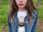 Brunette babe loves sucking my cock outside 1/16