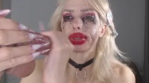 messy tits, big red lips, dirty face and show pussy in the end