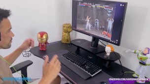 Gamer`s boy Fantasy Threesome became true. Fucking two hot Pornstars