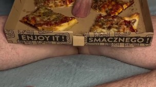 Twink boy with pizza