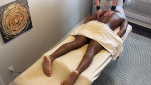 Black guy got excited during massage with new masseur and things escalated.