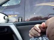 Flashing truck driver my big tits on the freeway