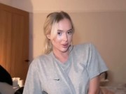 Cute BLONDE 18TEEN YEAR OLD does night time stretching (GUESS WHAT COMES OFF FIRST)