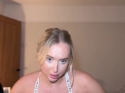 BLONDE HAS BOOBS POPPING OUT DOING HER NIGHT STRETCHES!!