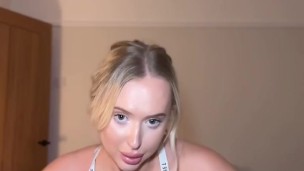 BLONDE HAS BOOBS POPPING OUT DOING HER NIGHT STRETCHES!!