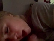 Slut gags and jacks cock till it fills her mouth