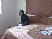 Red headed black chick gets her pussy licked on the couch